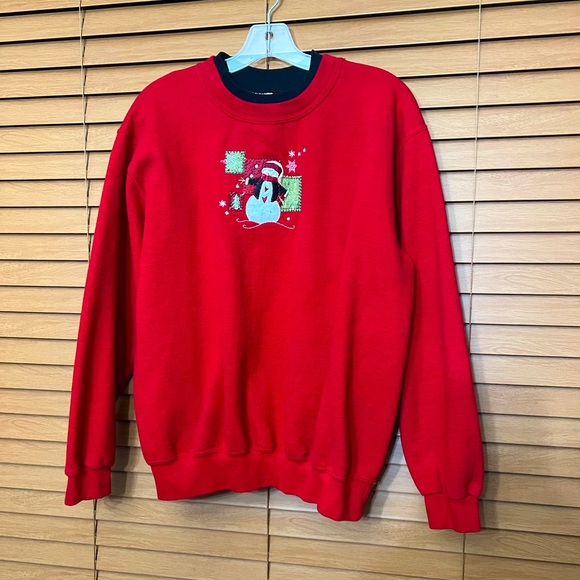Top stitch by morning sun Christmas sweater red with snowman on the chest Sz L - Picture 1 of 5